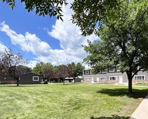 Sleepy Eye apartment for rent - A tree in a grassy field with a building in the background.