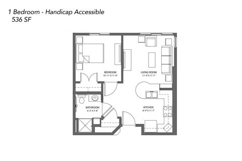 Floor plan for 1 bed, 1 bath