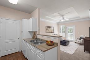 Overland Park apartment for rent - a kitchen and living room in a 555 waverly unit at Creekside, Overland Park, 66213