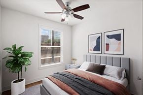 Kansas City apartment for rent - Bedroom with ceiling fan at Mirabelle Luxury Apartments, Kansas City