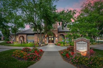 Leasing office is surrounded by a beautiful garden.