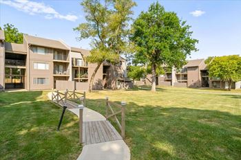 Wooden walkways through the yard