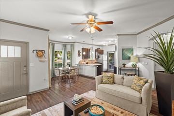 Overland Park apartment for rent - a living room with a couch and a ceiling fan