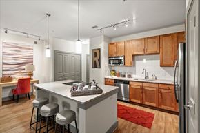 Lewisville apartment for rent - Kitchen with wooden cabinets at Ovation at Lewisville, Lewisville