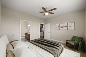 Overland Park apartment for rent - Bedroom with ceiling fan at The Residences at Bluhawk Apartments, Overland Park, KS