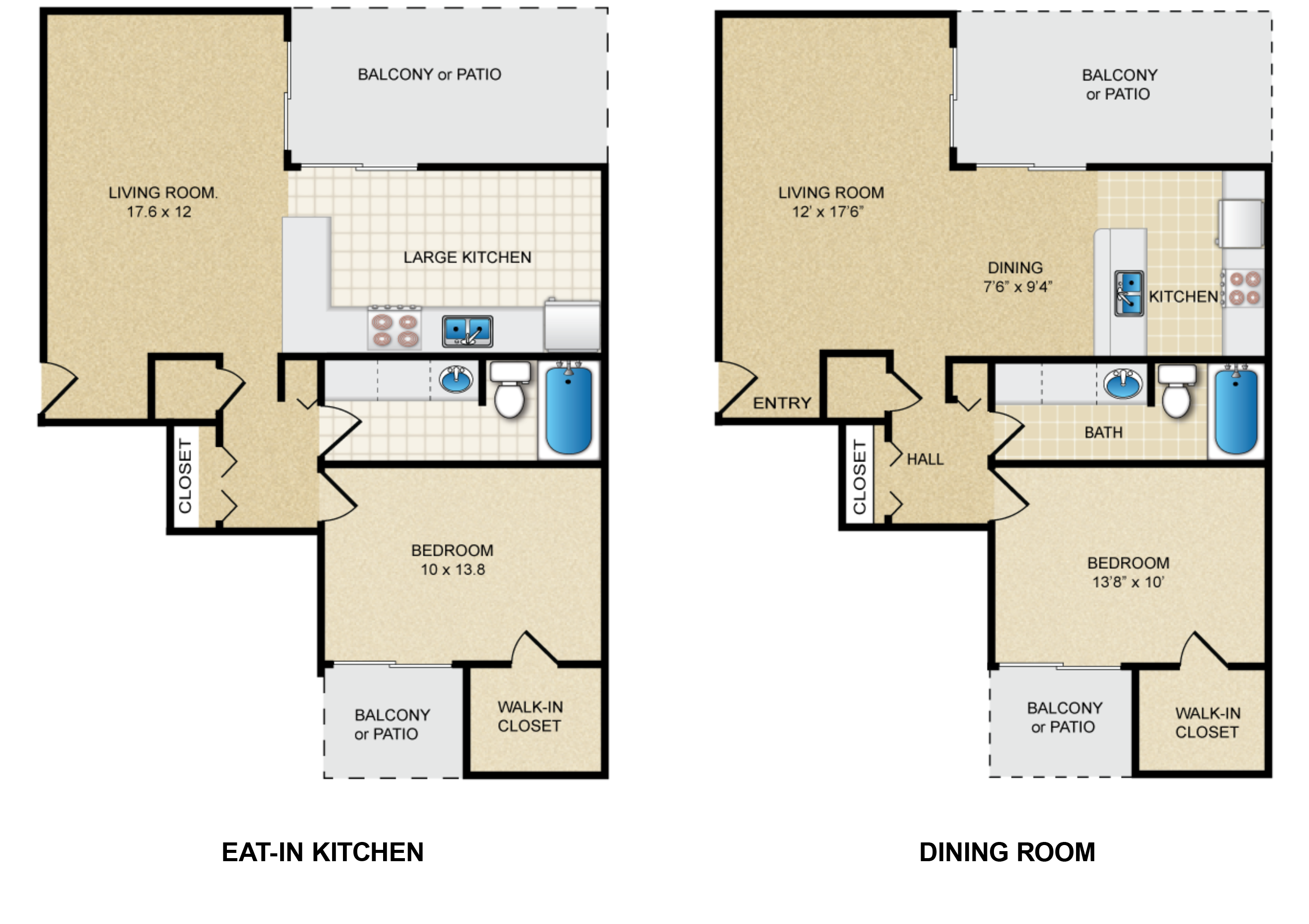 Floor plan for 1 bed, 1 bath, 960 sqft