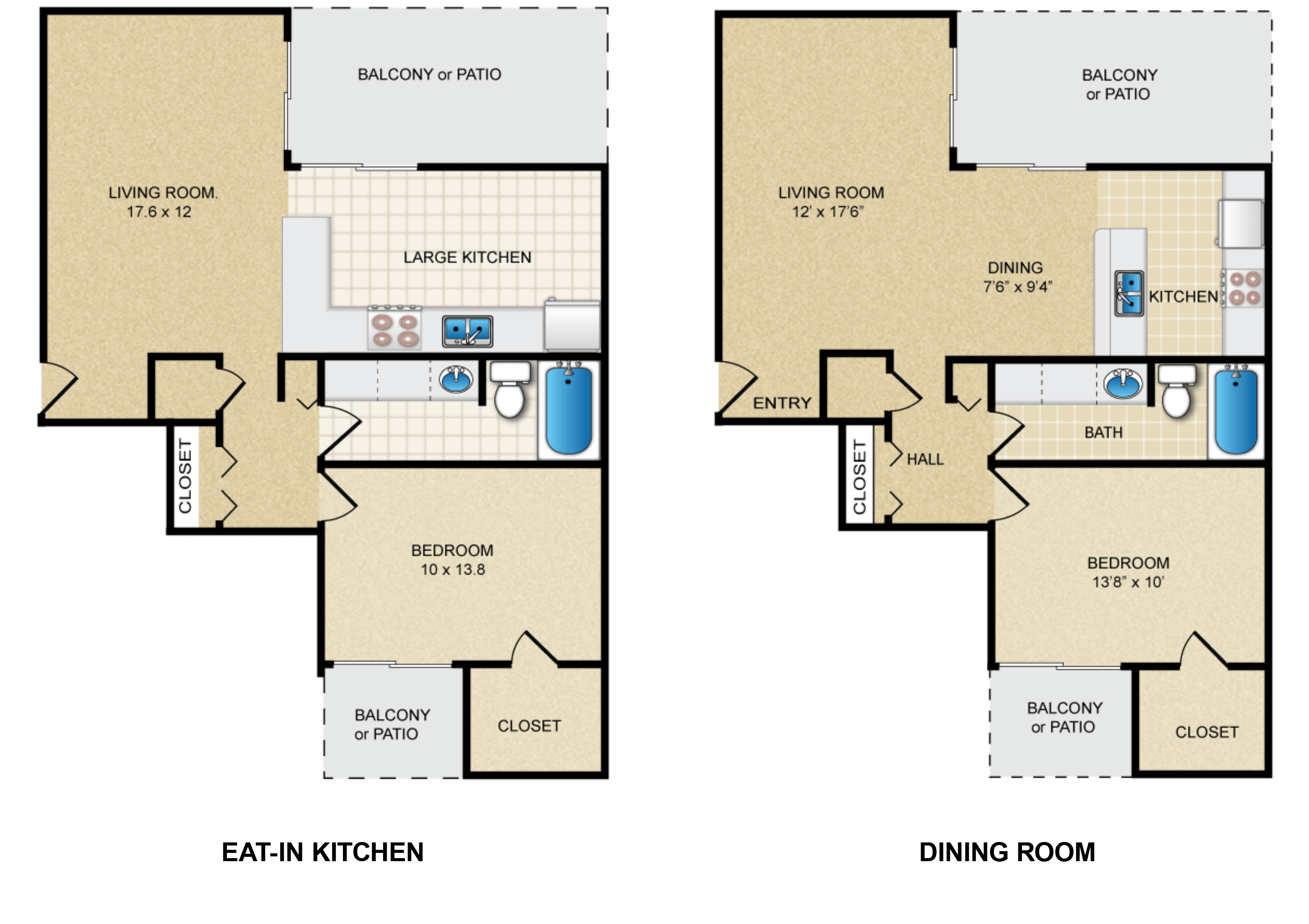 Floor plan for 1 bed, 1 bath, 960 sqft