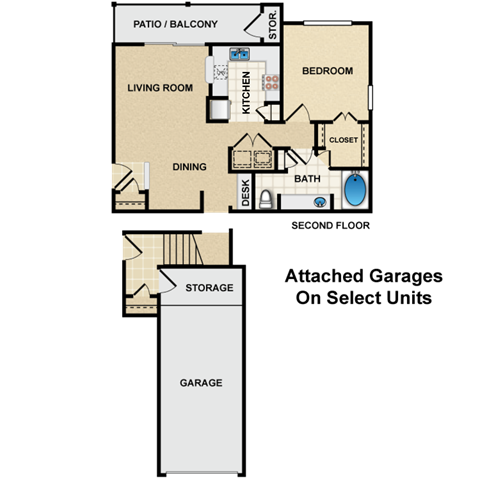 Floor plan for 1 bed, 1 bath, 783 sqft