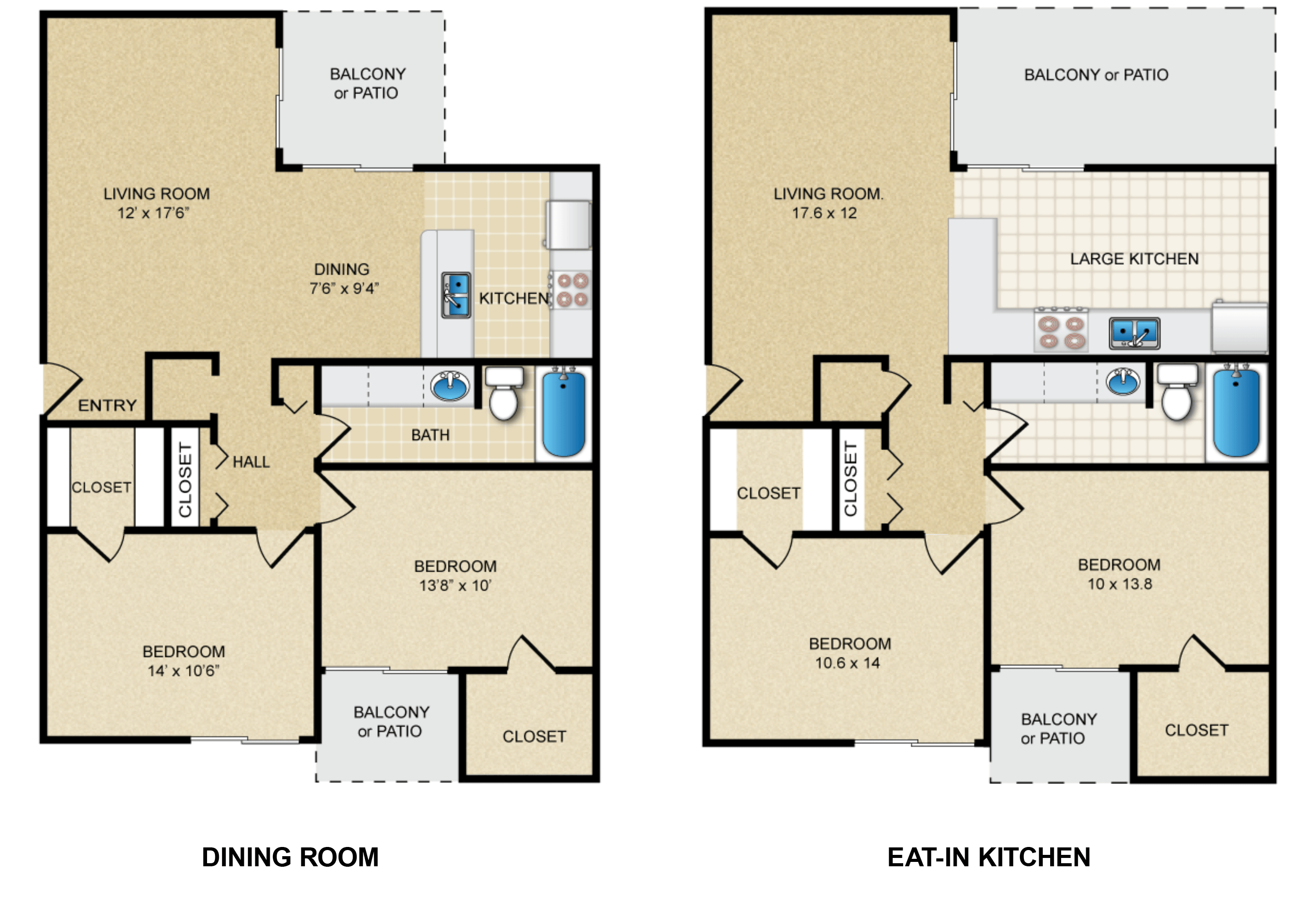 Floor plan for 2 beds, 1 bath, 1100 sqft