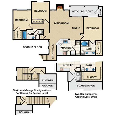 Floor plan for 3 beds, 2 baths, 1436 sqft