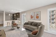 Kansas City apartment for rent - Living Area With Kitchen View at Cambria Luxury Apartment Homes, Kansas City
