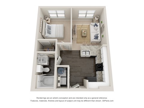 Floor plan for 1 bed, 1 bath, 559 sqft