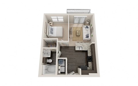 Floor plan for 1 bed, 1 bath, 629 sqft
