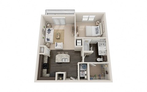 Floor plan for 1 bed, 1 bath, 803 sqft