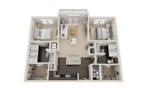 Floor plan for 2 beds, 2 baths, 1114 sqft