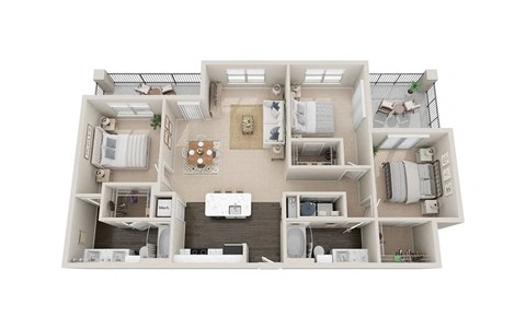 Floor plan for 3 beds, 2 baths, 1442 sqft