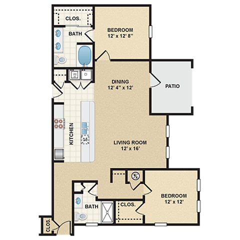 Floor plan for 2 beds, 2 baths, 1321 sqft