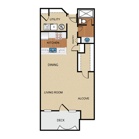 Floor plan for studio, 1 bath, 642 sqft