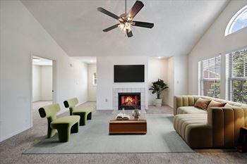 Open living space with fireplace in overland park apartments