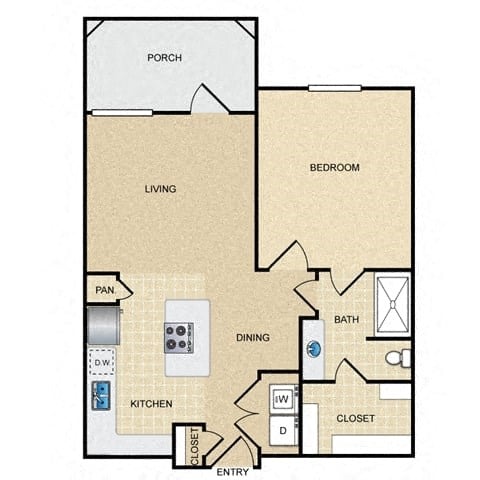 Floor plan for 1 bed, 1 bath, 695 sqft