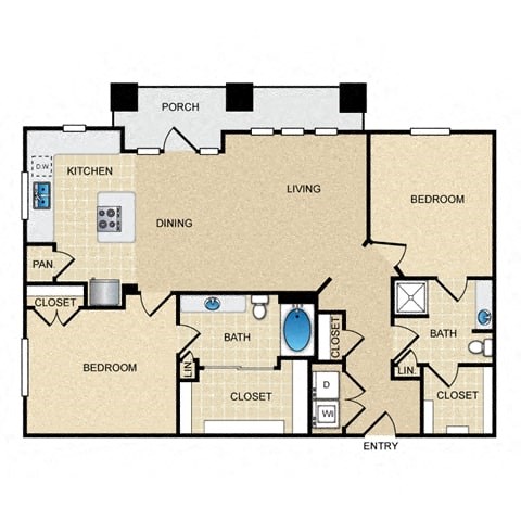 Floor plan for 2 beds, 2 baths, 1199 sqft