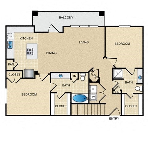 Floor plan for 2 beds, 2 baths, 1199 sqft