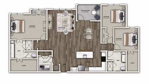 Floor plan for 3 beds, 2 baths, 1916 sqft