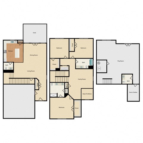 Floor plan for 3 beds, 2.5 baths, 2002 sqft