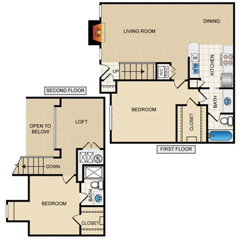 Floor plan for 2 beds, 2 baths, 1106 sqft