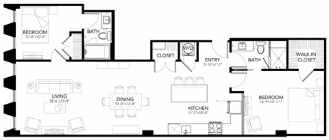 Floor plan for 2 beds, 2 baths, 1138 sqft