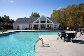 Rock Hill apartment for rent - A pool with a slide and a house in the background.