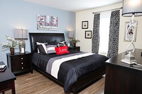 Fayetteville apartment for rent - Bedroom with accent wall and queen size bed