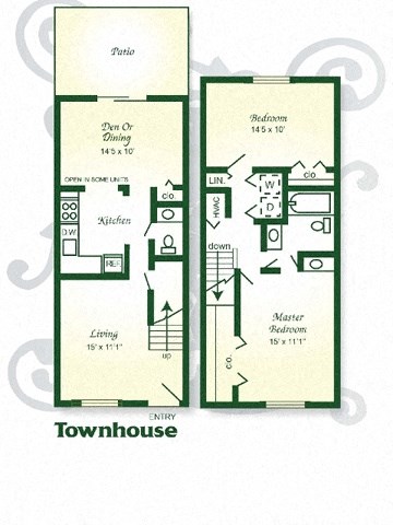 Floor plan for 2 beds, 1.5 baths, 1175 sqft