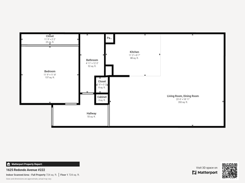 Floor plan for 1 bed, 1 bath