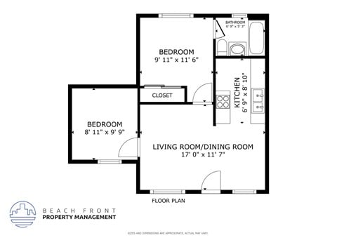 Floor plan for 1 bed, 1 bath, 480 sqft