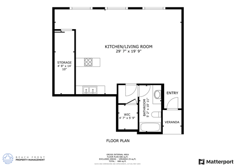 Floor plan for studio, 1 bath