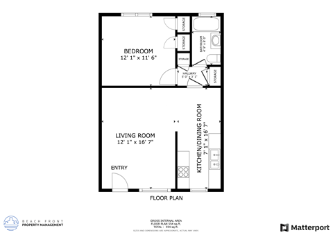 Floor plan for 1 bed, 1 bath, 711 sqft