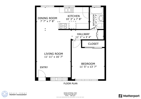 Floor plan for 1 bed, 1 bath, 750 sqft