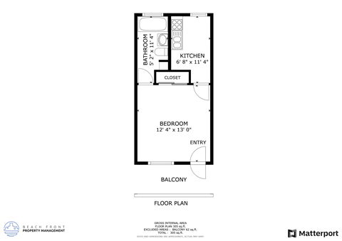 Floor plan for 1 bed, 1 bath