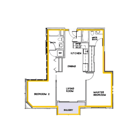 Floor plan for 2 beds, 2 baths, 855 sqft