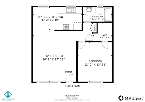 Floor plan for 1 bed, 1 bath, 700 sqft