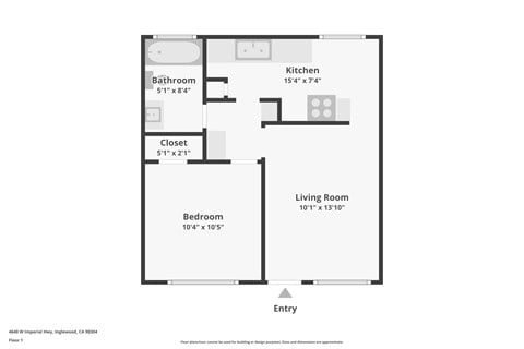 Floor plan for 1 bed, 1 bath