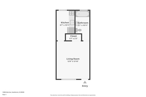 Floor plan for studio, 1 bath, 315 sqft
