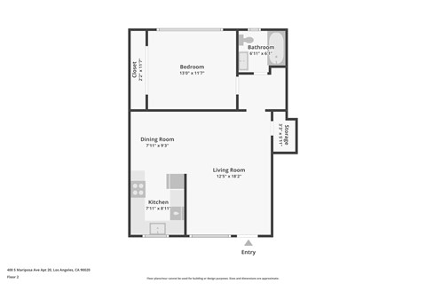 Floor plan for 1 bed, 1 bath