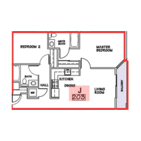 Floor plan for 2 beds, 2 baths, 829 sqft