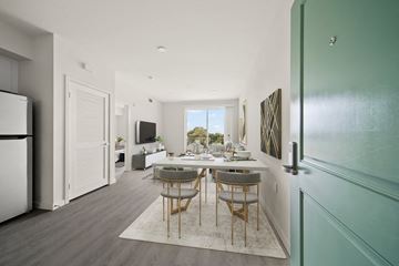 Los Angeles apartment for rent - a living room and dining room with a table and chairs
