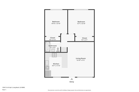 Floor plan for 2 beds, 1 bath