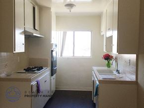 Inglewood apartment for rent - a small kitchen with a stove and a sink