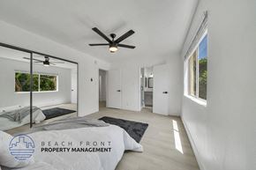 Valley Village apartment for rent - a bedroom with a bed and a ceiling fan