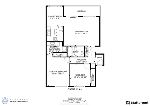 Floor plan for 2 beds, 2 baths, 1050 sqft